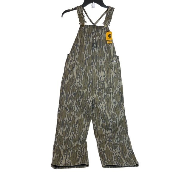 CARHARTT NWT Boys Size 8 Insulated Quilted Camo Mossy Oak Bibs Overalls Camo - Picture 1 of 7